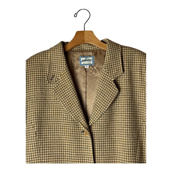 Pendleton Blazer Women XL Brown Tan Houndstooth Wool Jacket Vintage Preppy Retro - Picture 3 of 11